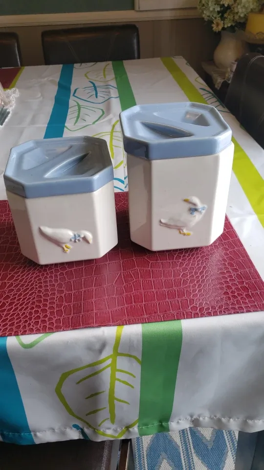 Vintage Ceramic Canisters with Duck Decor image indicator(3)