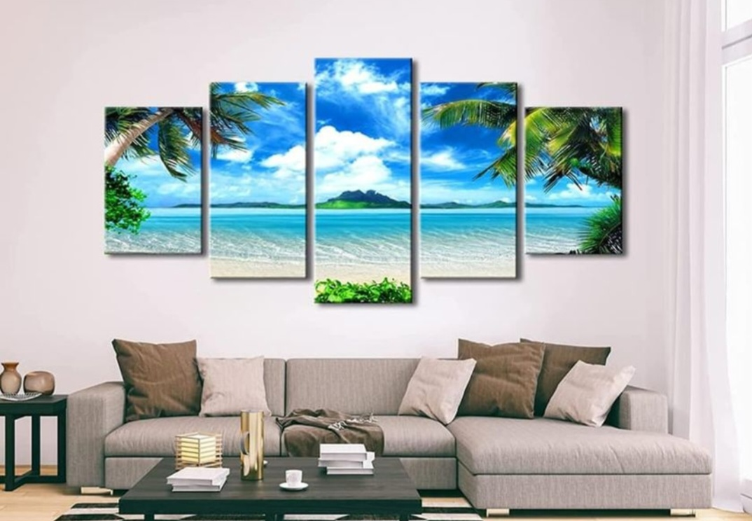 5-Panel Waterfall and Beach Canvas Prints - photo 2