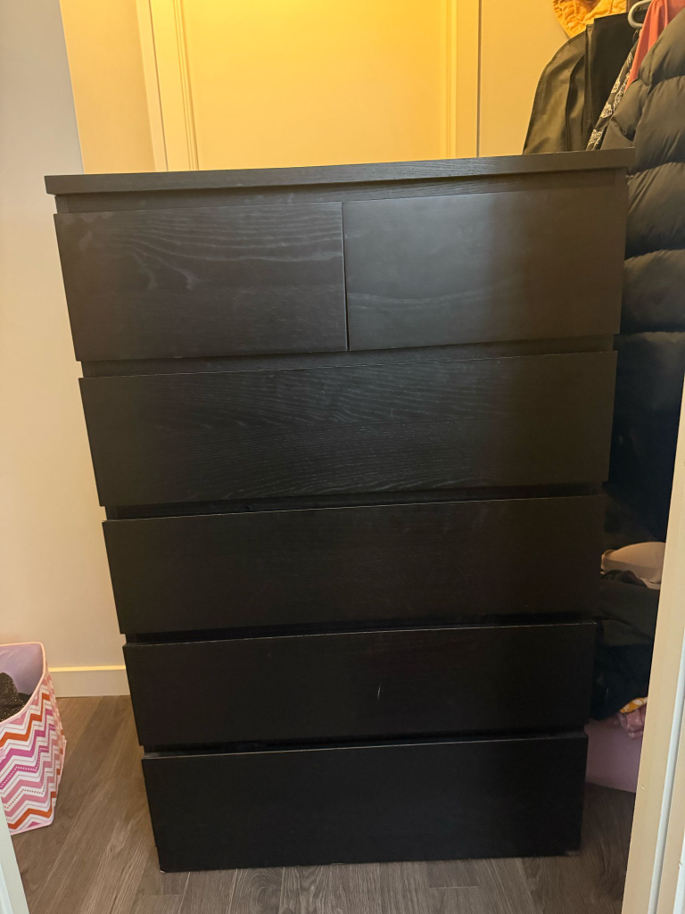 IKEA MALM 5-drawer Chest - Black-Brown
