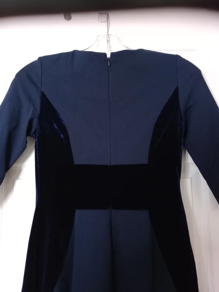 Navy Blue Velvet Detail Dress - Size 8 image indicator(4)