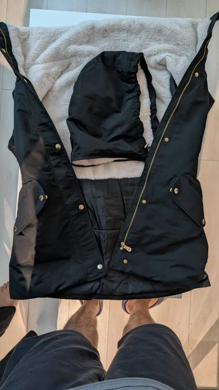 Women's Black Winter Parka with Detachable Head Cap image indicator(8)