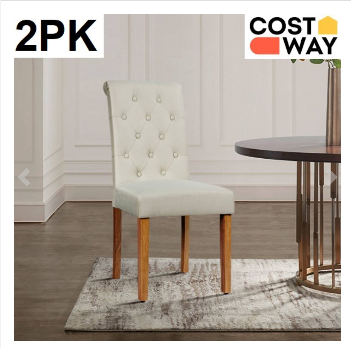 2x Costway Button Tufted Dining Chairs - Beige