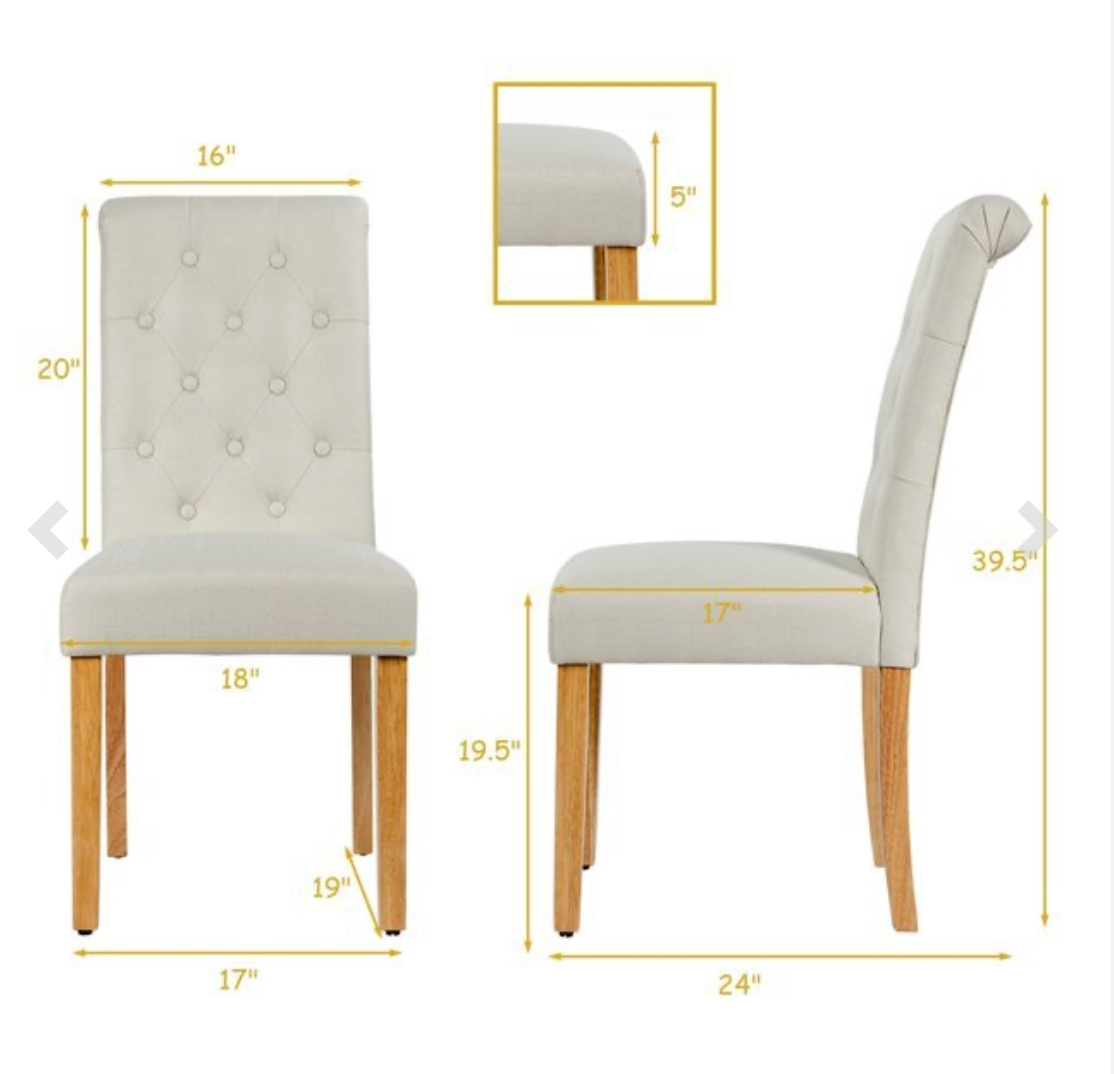 2x Costway Button Tufted Dining Chairs - Beige - photo 2