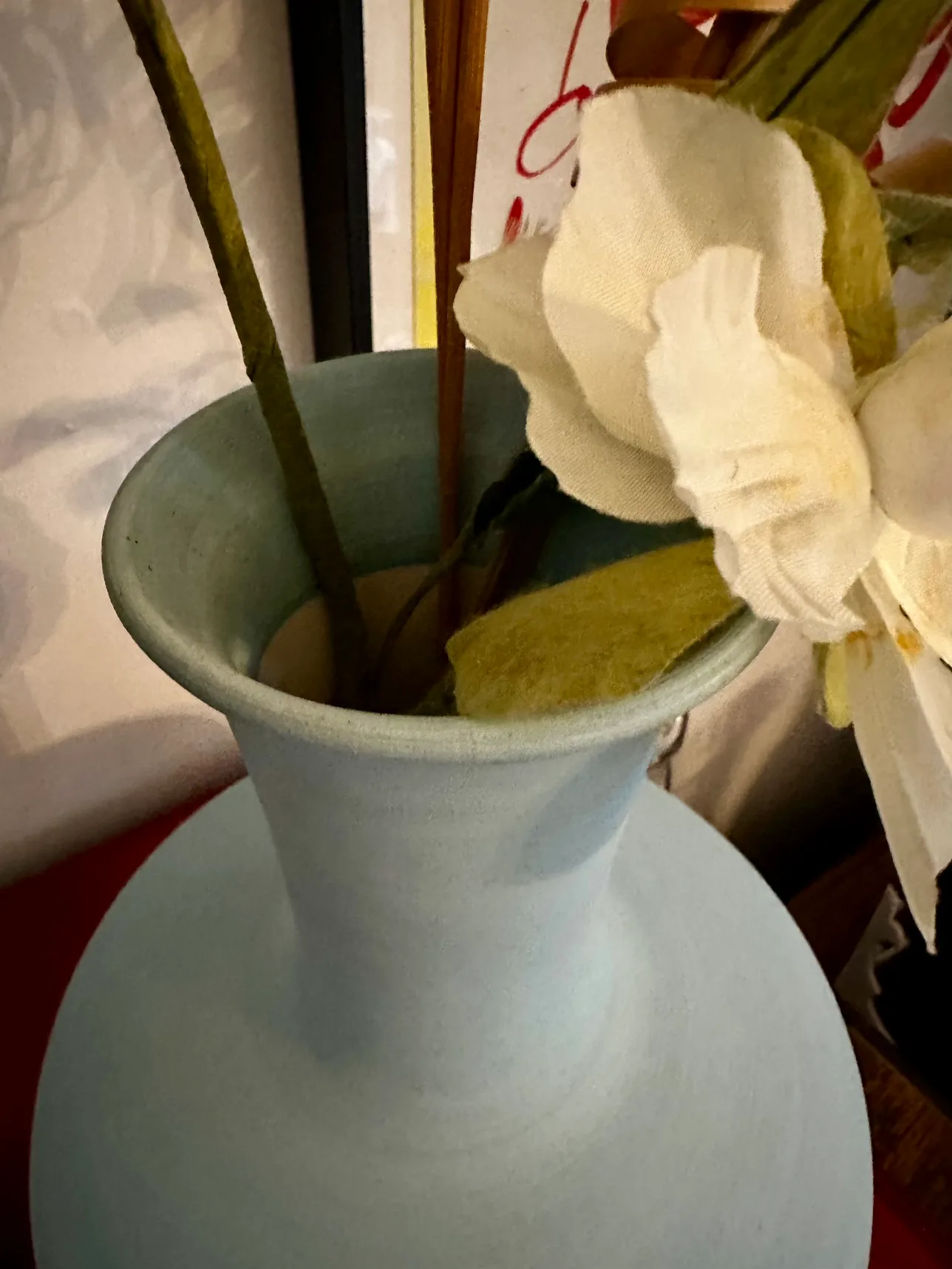 Robin’s Egg Blue Vase w/Faux Foliage image indicator(3)