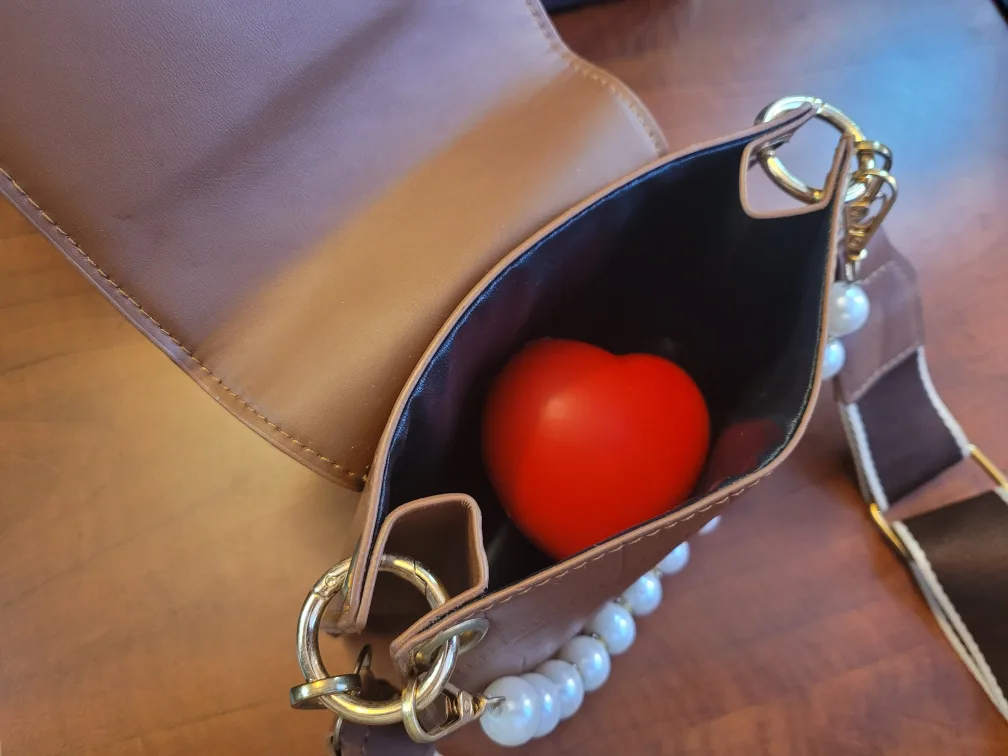 Brown Faux Crocodile Leather Crossbody Bag with Pearl Strap image indicator(4)