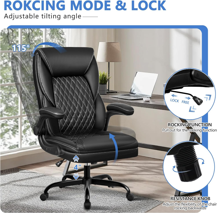 Executive Office Chair - Black Leather - Ergonomic Design - photo 4