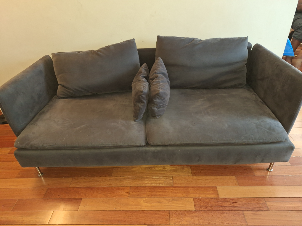 Dark Grey Two-Seater Sofa - Needs Upholstery Repair