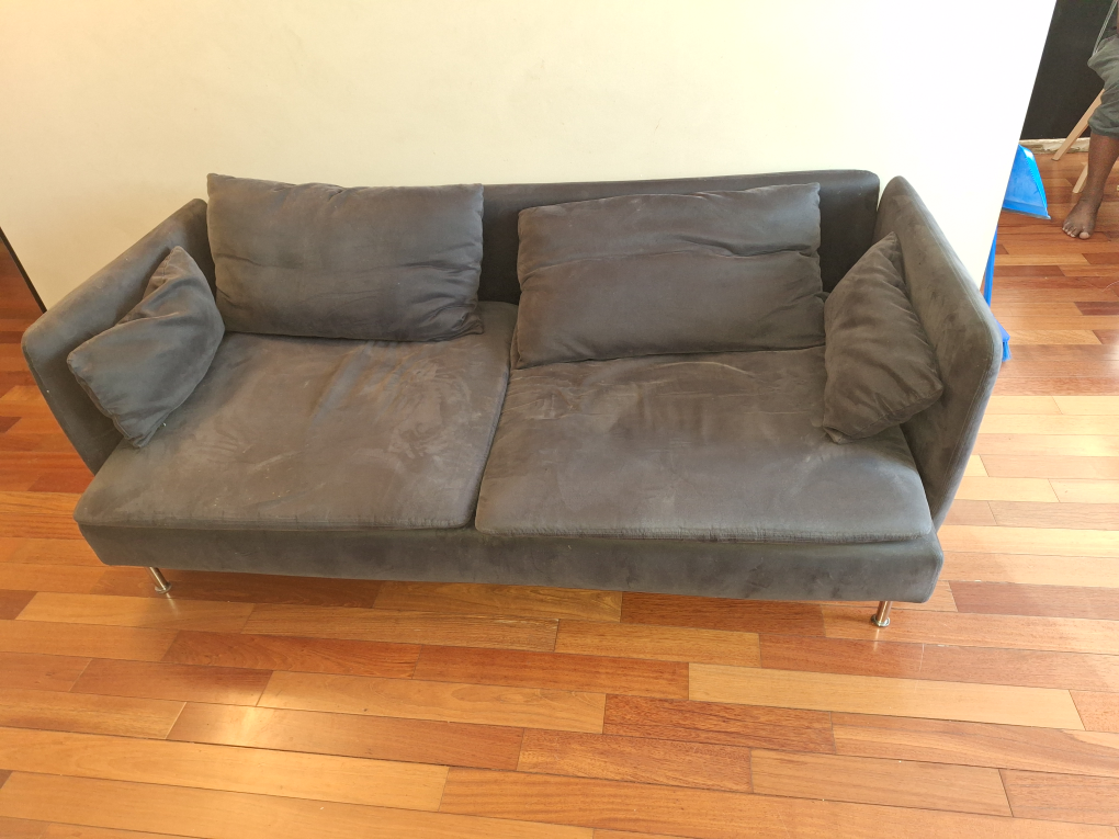 Dark Grey Two-Seater Sofa - Needs Upholstery Repair - photo 2