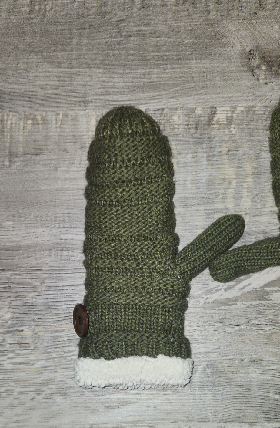 Olive Green Knit Mittens with Sherpa Lining - photo 2