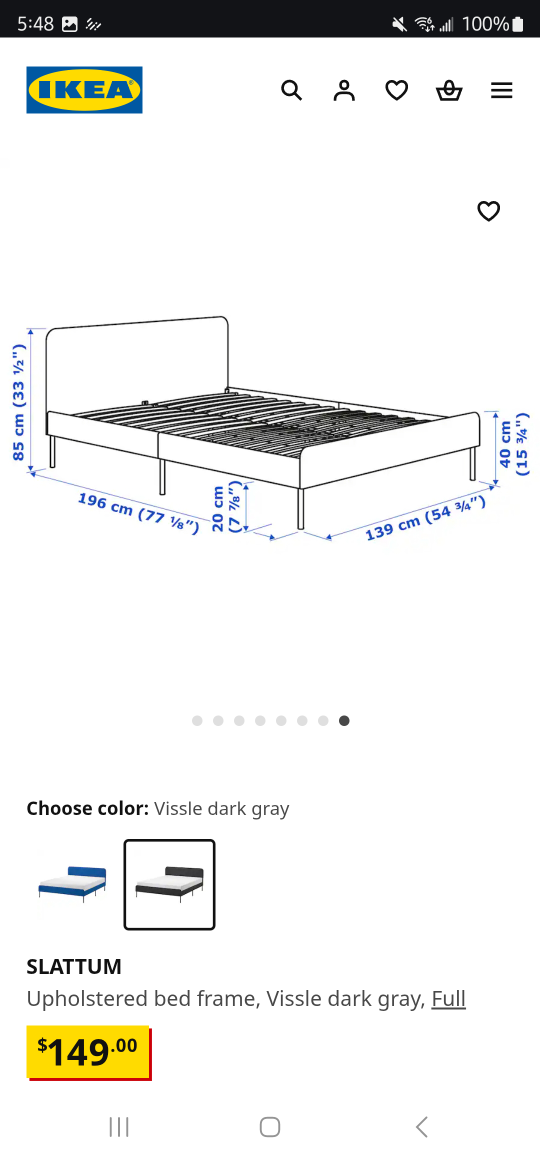 IKEA SLATTUM Upholstered Bed Frame - Full, Vissle Dark Gray - photo 3