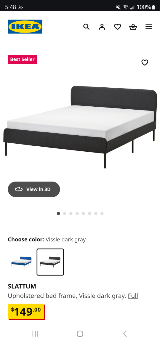 IKEA SLATTUM Upholstered Bed Frame - Full, Vissle Dark Gray - photo 4