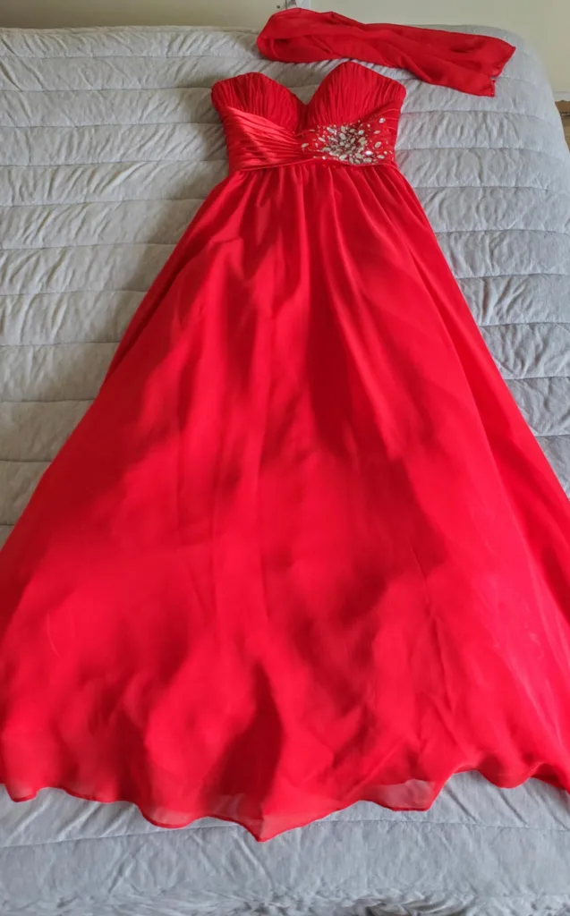 strapless red Long (Prom Dress) with Rhinestone Detail image indicator(2)