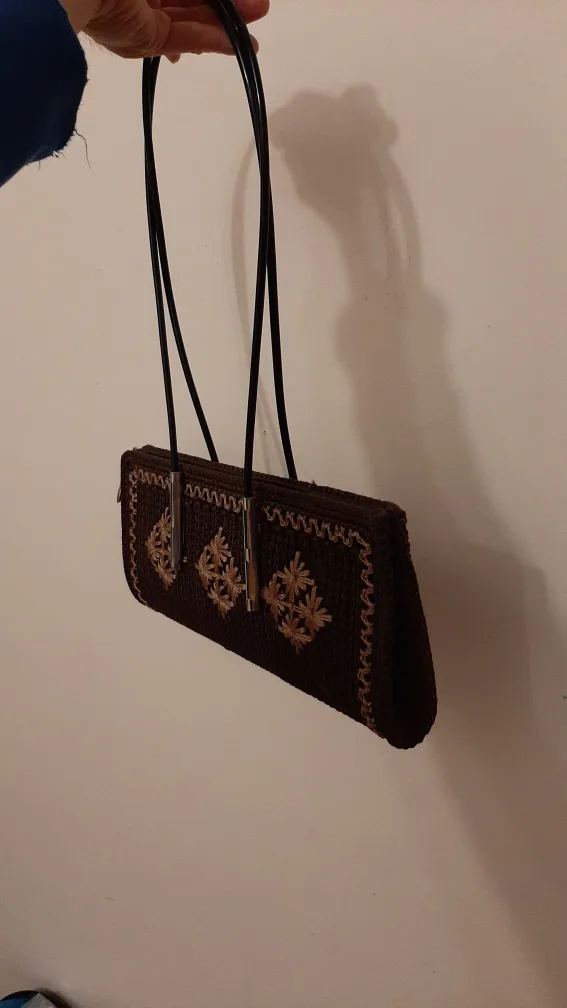 Unique Brown Knitted Handbag with Floral Embroidery image indicator(4)