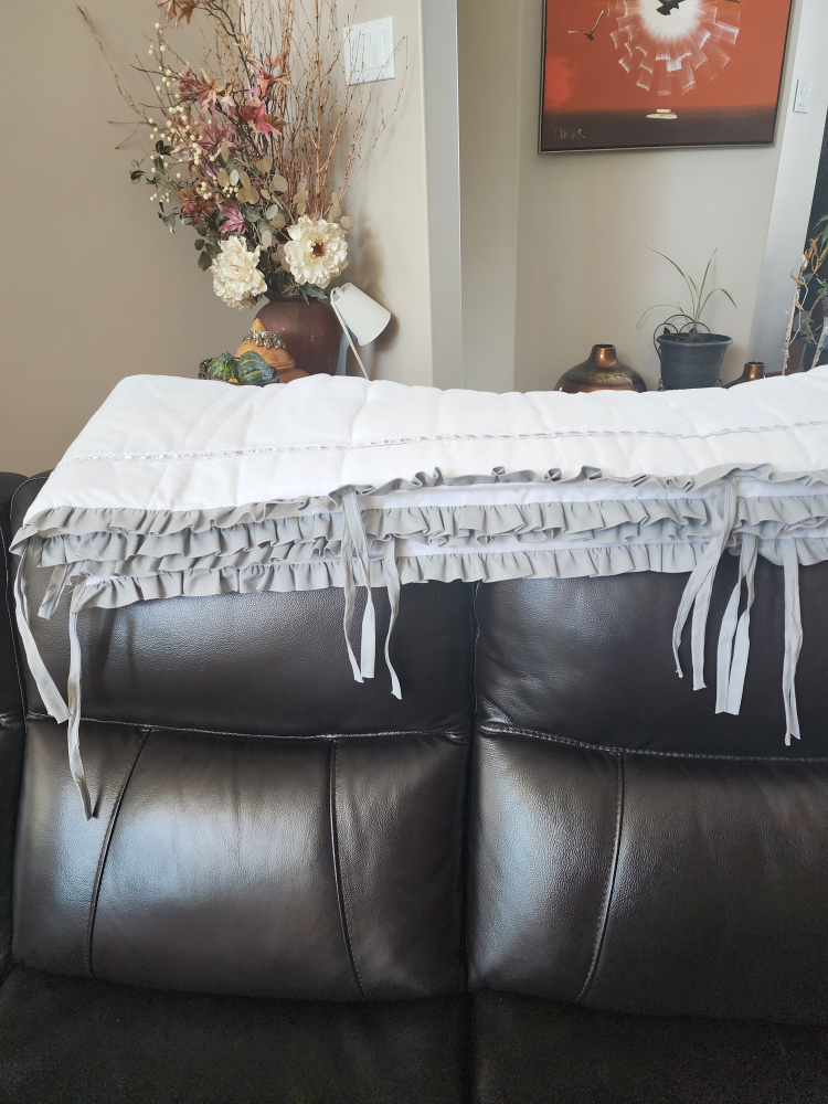 White and Grey Crib Rail Cover
