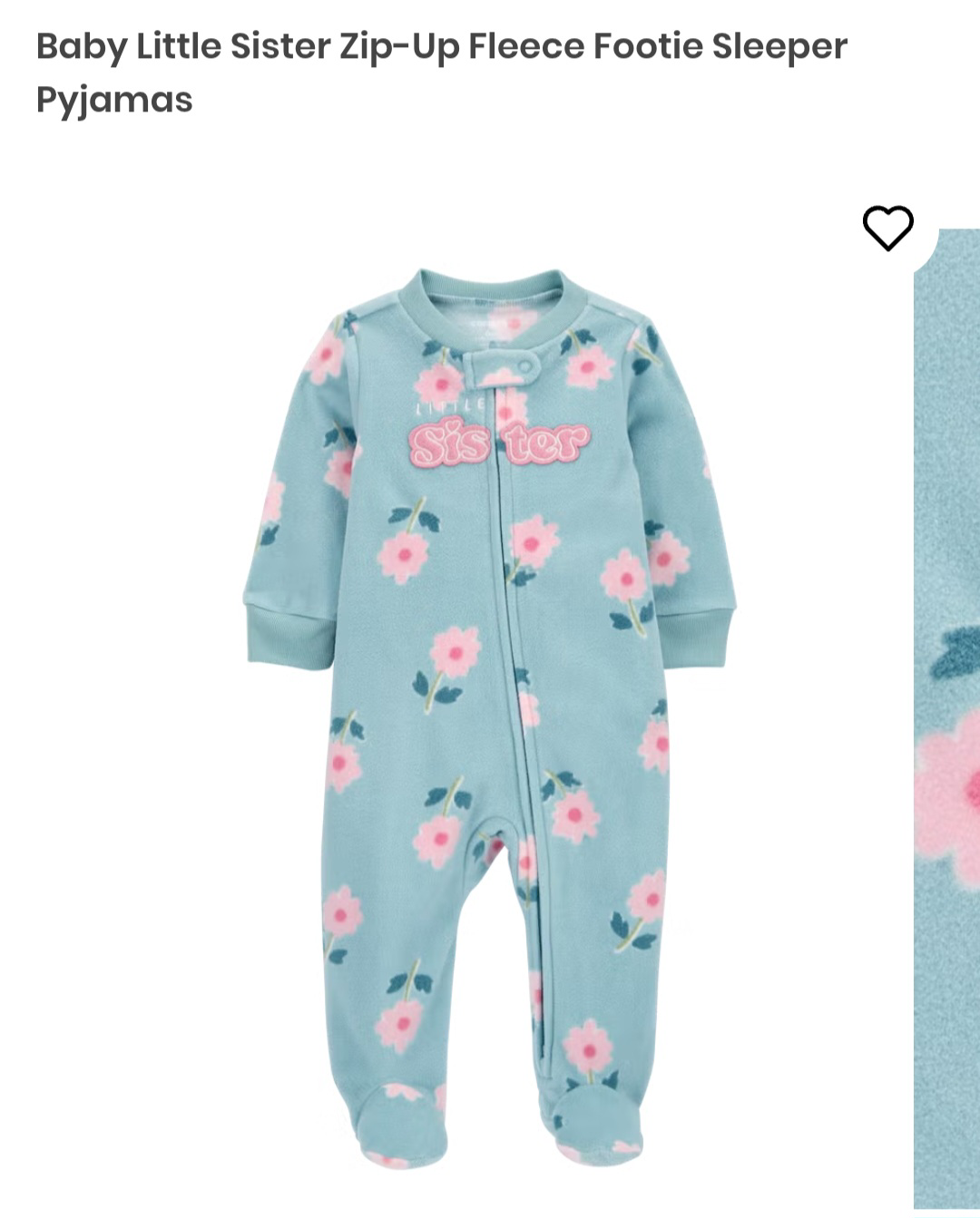 Baby Little Sister Zip-Up Fleece Footie Sleeper Pyjamas