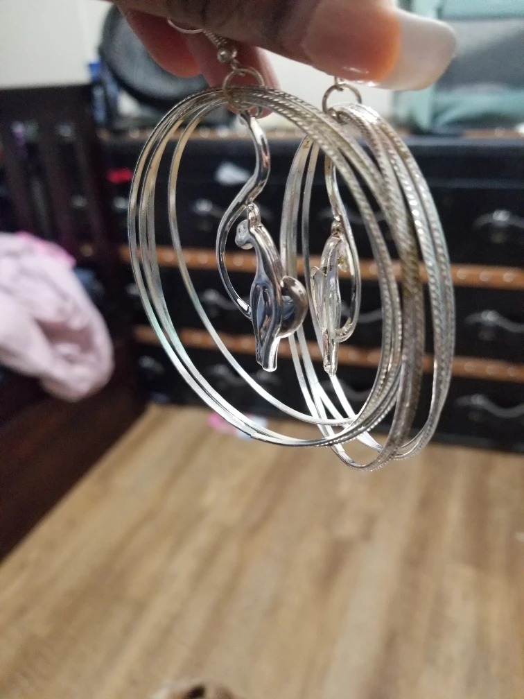 Silver Cat Charm Hoop Earrings & Gold Star Earrings - photo 4