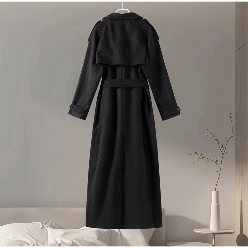 Street Long Trench Coats With Belt Women Black Loose - photo 3