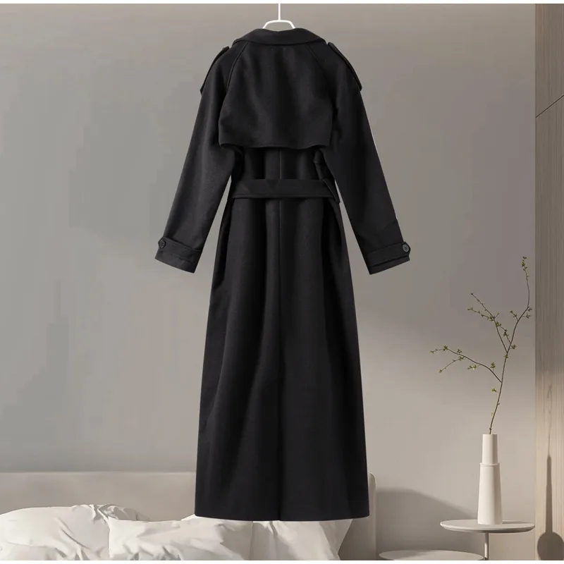 Street Long Trench Coats With Belt Women Black Loose image indicator(3)