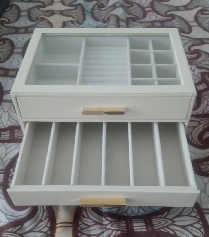 Three Layer White Leather Jewellery Box image indicator(3)