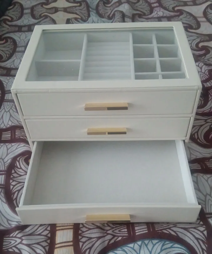 Three Layer White Leather Jewellery Box image indicator(4)