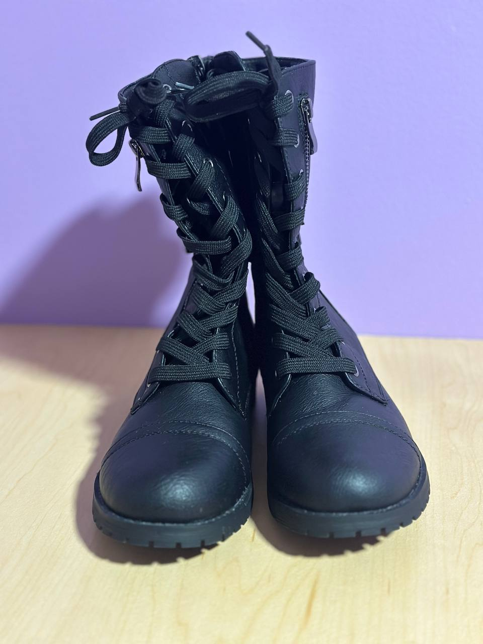 Black Buckle and Lace-Up Combat Boots - photo 3