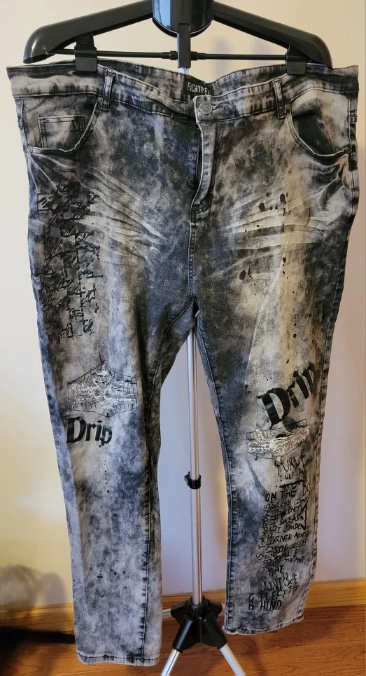 Encrypted Unisex Acid Wash Jeans Size 46x34 (0079) thumbnail