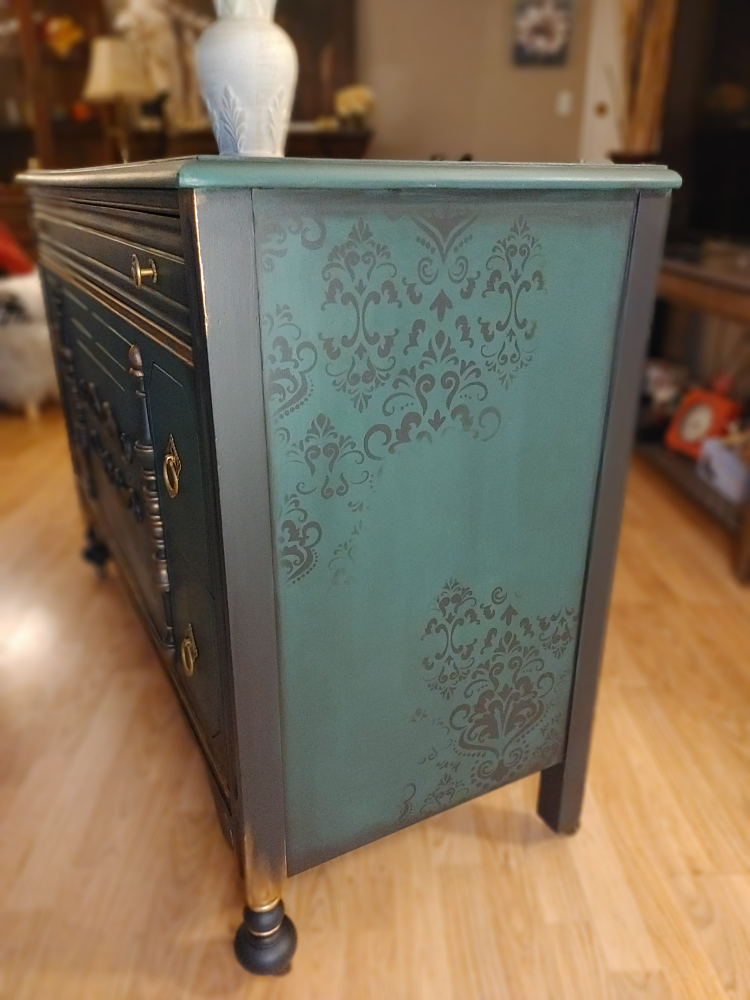 Vintage Dark Teal & Gold Dresser - photo 4