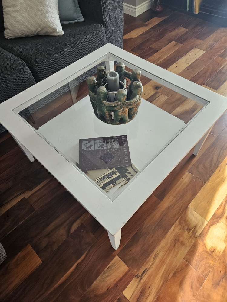 White Square Coffee Table with Glass Top