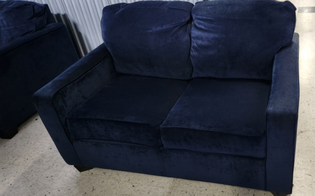 Navy Blue Velvet Loveseat