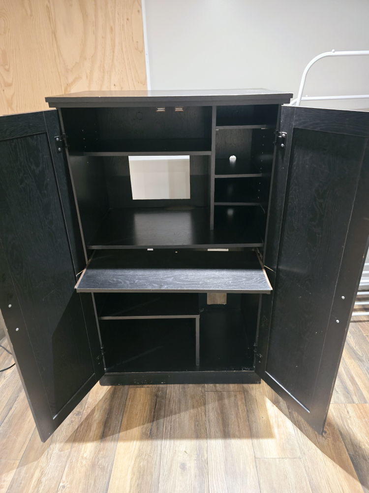 Black Wooden Cabinet with Drop-Down Desk - photo 3