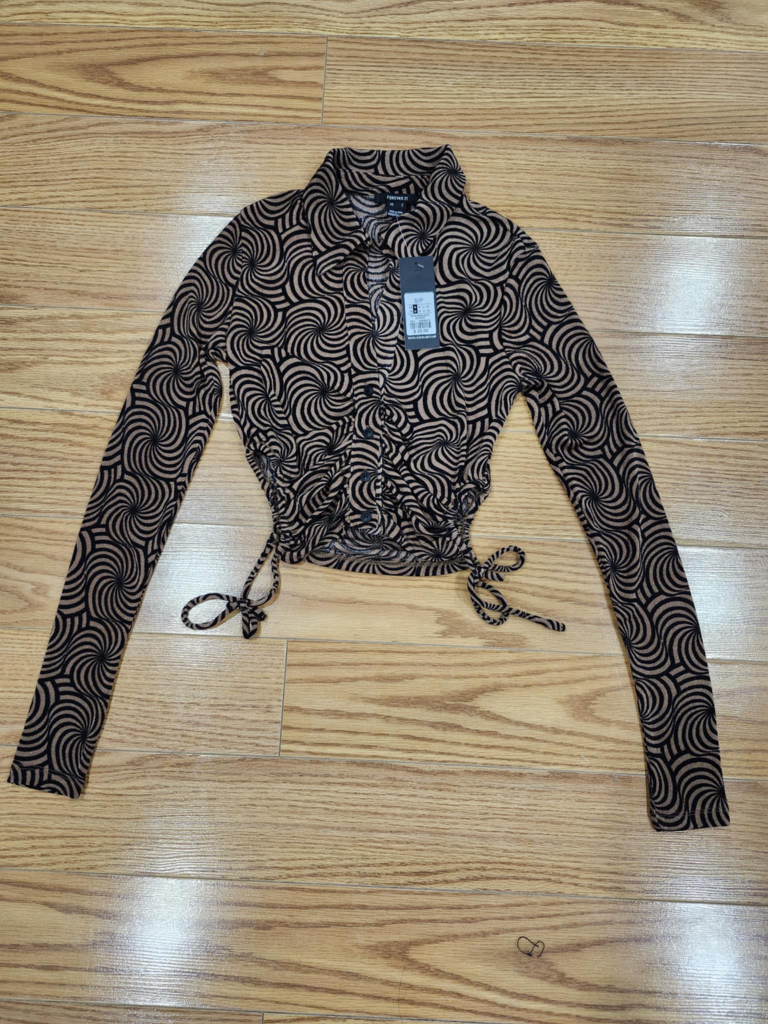 Swirl Print Long Sleeve Button-Up Blouse 🏈