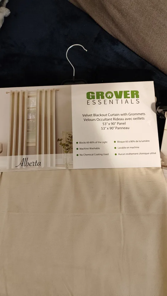 Grover Essentials Alberta Velvet  Curtains - Beige - 53" x 90" image indicator(2)