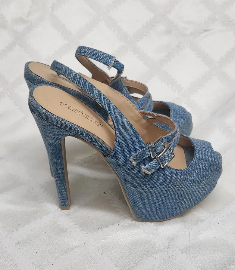Shoedazzle Denim Platform Heels image indicator(2)
