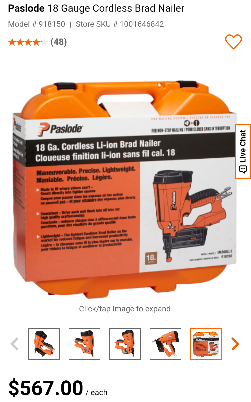 Paslode 18 Gauge Cordless Brad Nailer