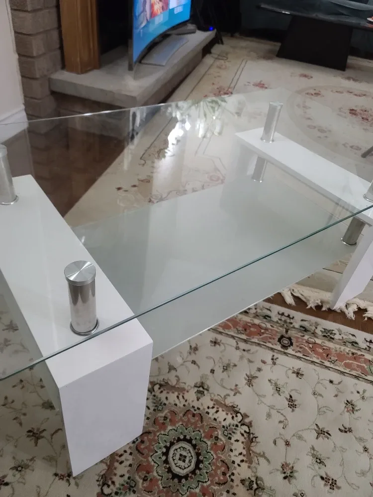 3 Glass-top Coffee Tables with White Frame image indicator(3)