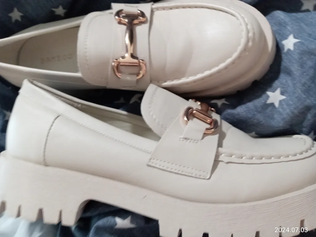 Cream Platform Loafers with Gold Hardware image indicator(2)