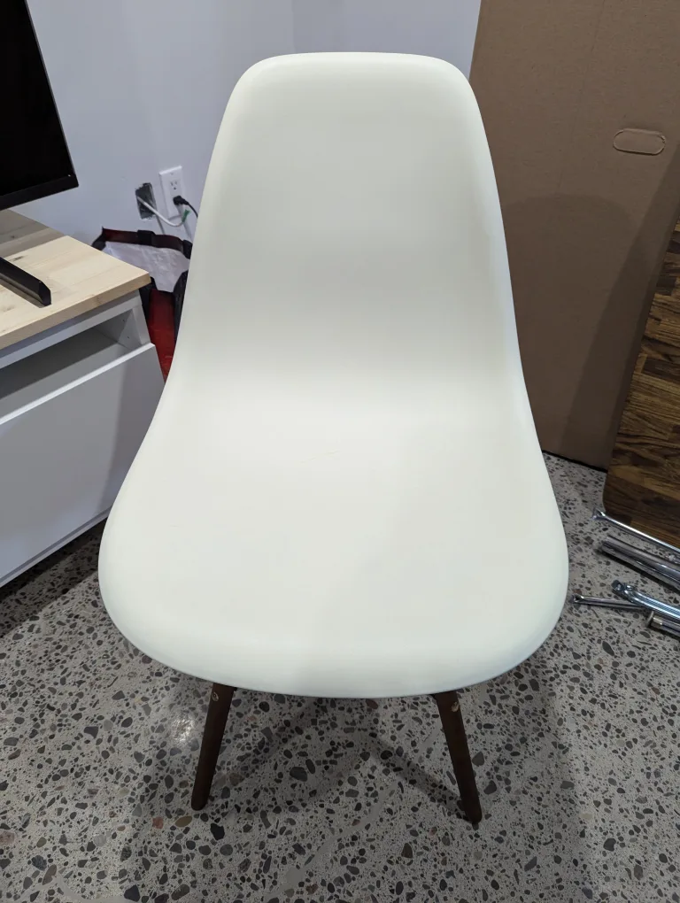 Off-White Plastic Dining Chair with Wooden Legs image indicator(2)