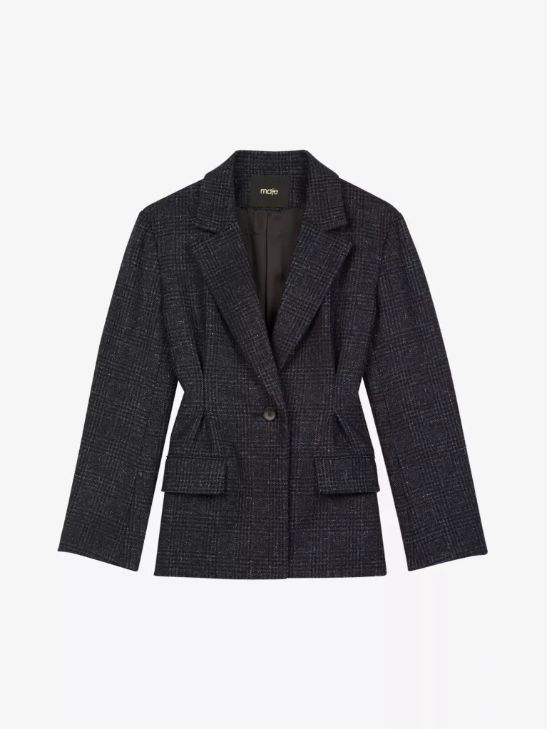 Maje Varri Women's Wool-blend Grey Checked Blazer thumbnail