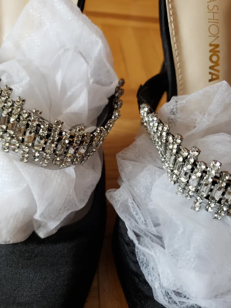 Fashion Nova Black Satin Jewel Heels image indicator(3)