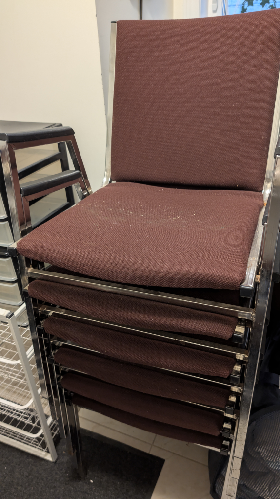 Set of 6 Stackable Chairs - Brown Fabric - Metal Frame