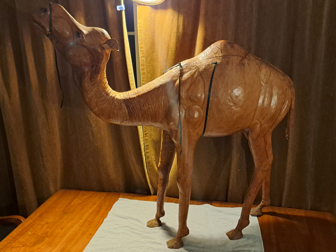 Vintage large leather camel statue