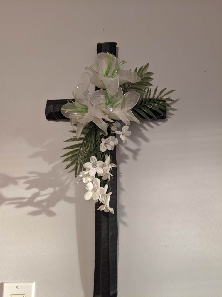 Black Fabric Cross with White lilies and flowers - photo 2