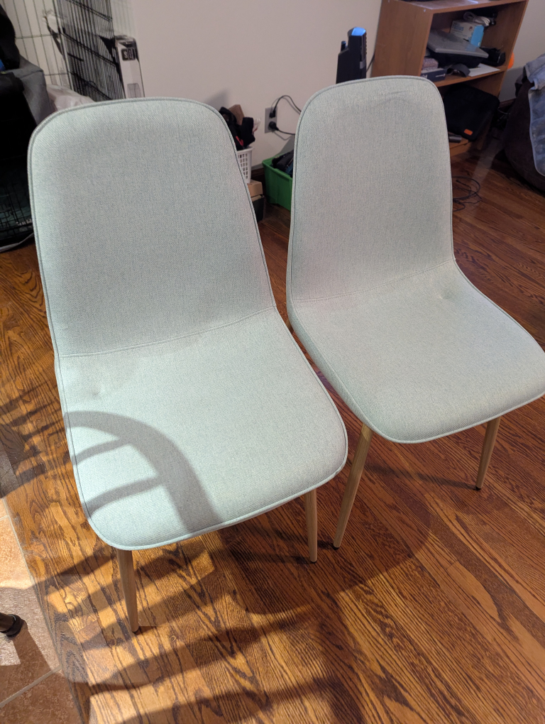Set of 4 teal/ sage Fabric Dining Chairs with Wood Legs