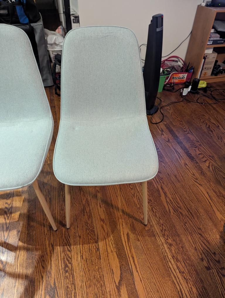 Set of 4 teal/ sage Fabric Dining Chairs with Wood Legs - photo 2