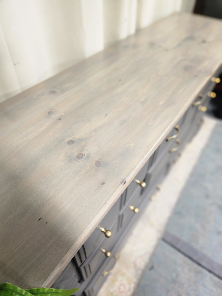 Gray dresser with light wood top - photo 4