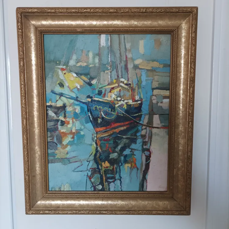 Framed Impressionist-Style Boat Painting image indicator(5)