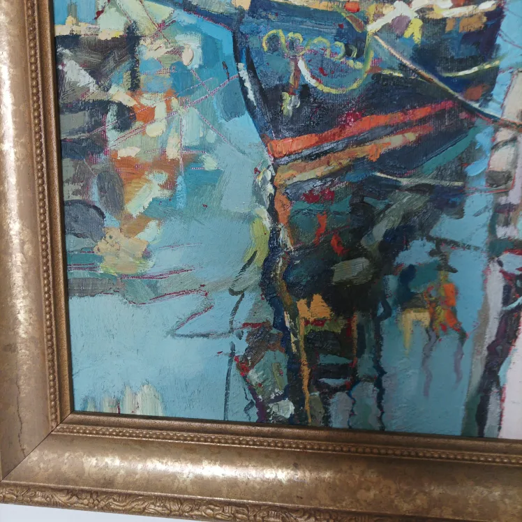 Framed Impressionist-Style Boat Painting image indicator(8)