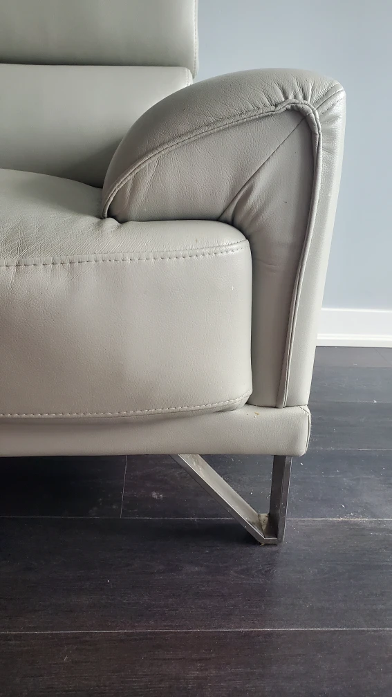 Light Grey Leather Loveseat - 2 seater sofa - photo 5