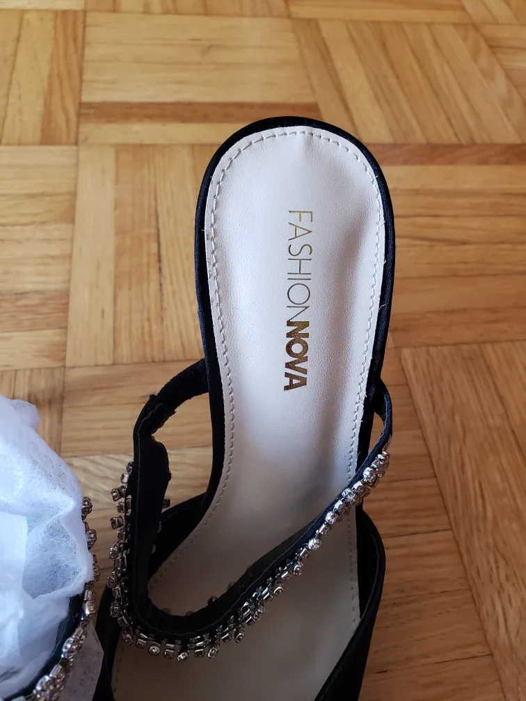 Fashion Nova Black Satin Jewel Heels image indicator(4)