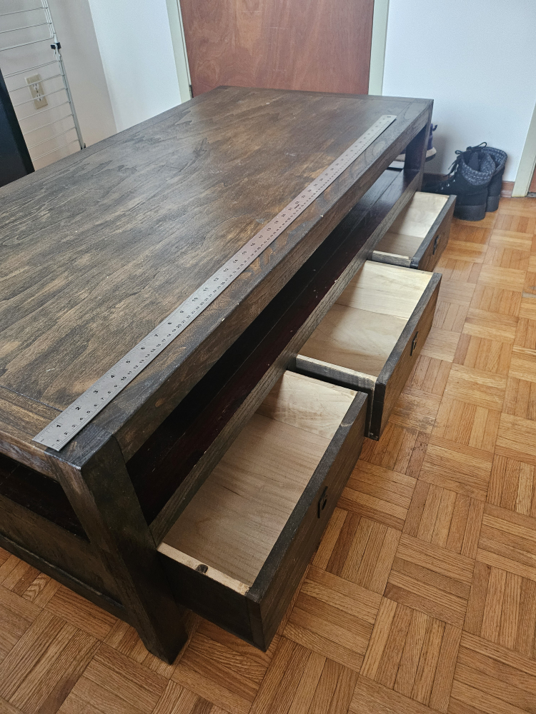 Dark Brown Wooden Coffee Table with Three Drawers - photo 2